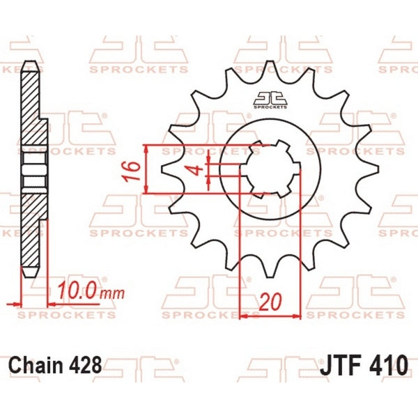 Piñón JT SPROCKETS acero estándar 410 - Paso 428 JTF410.15
